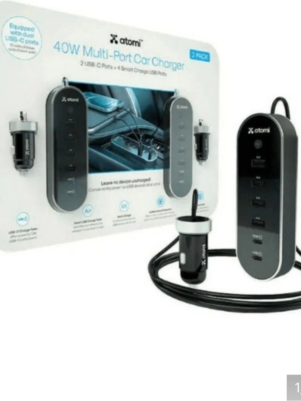 Atomi 40W 12V USB Charger, 2-pack new car phone chargers